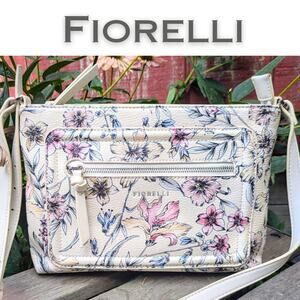Fiorelli Crossbody Bag Purse Ivory w/Pink Gray Blue Florals Delicate Watercolor